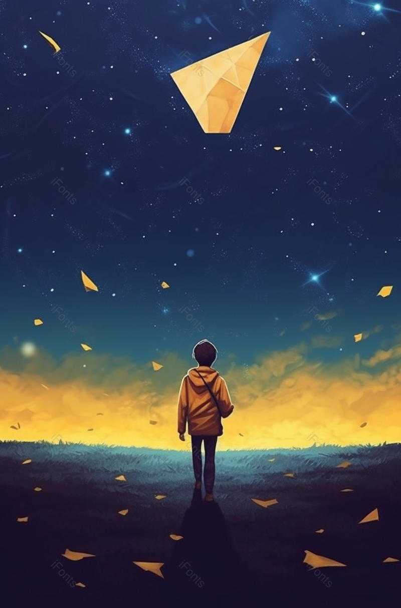 深夜小男孩仰望星空插画背景图,插画/手绘图,插画/手绘图库,插画/手绘图下载,插画/手绘